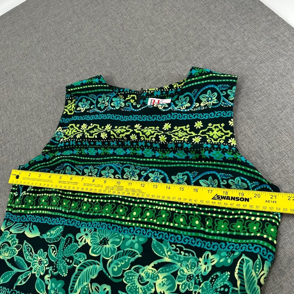 Vintage R&K Sleeveless Dress Green Plus 18 Polyester Floral Round Neck Zipper - Picture 9 of 12